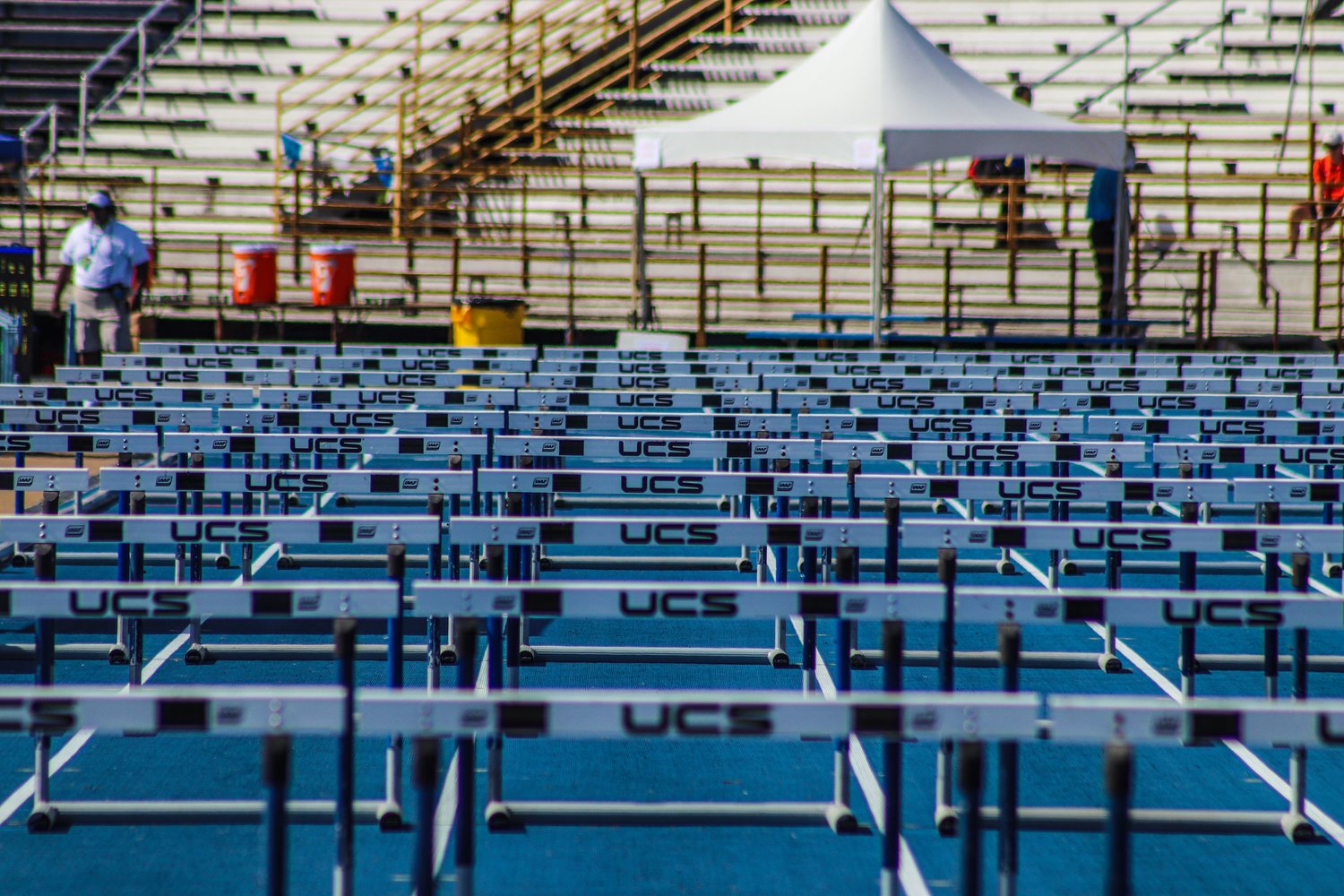 A view of the hurdles at Irwin Belk Track at North Carolina A&T State University in Greensboro, the host of the 2021 NCHSAA Track & Field State Championships this past weekend.